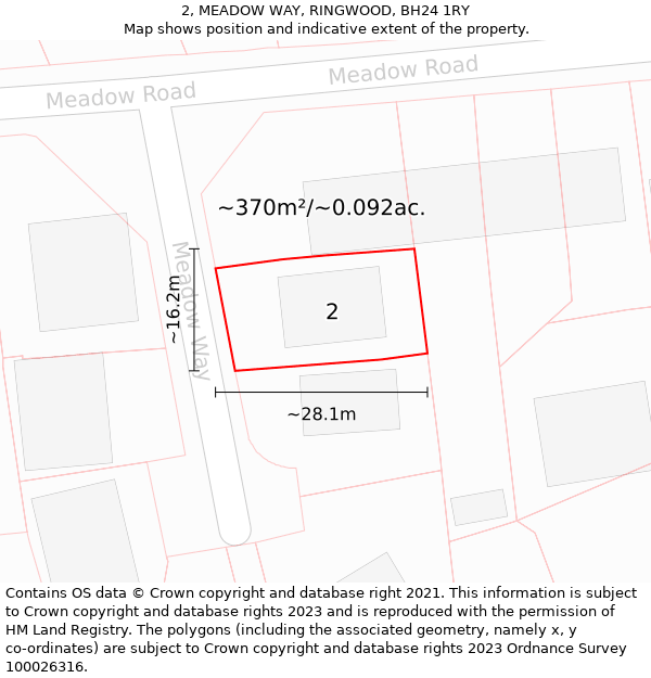 2, MEADOW WAY, RINGWOOD, BH24 1RY: Plot and title map