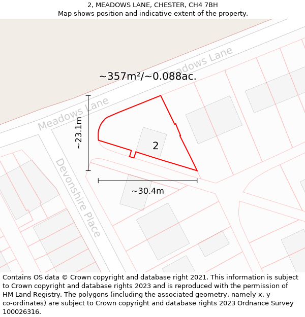 2, MEADOWS LANE, CHESTER, CH4 7BH: Plot and title map