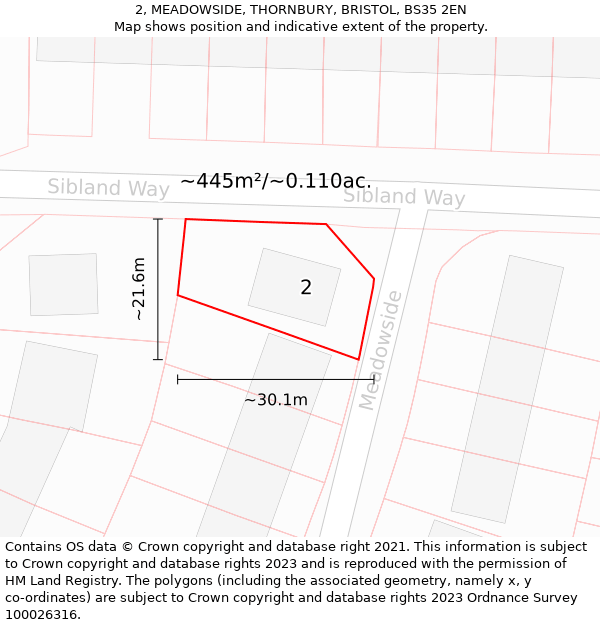 2, MEADOWSIDE, THORNBURY, BRISTOL, BS35 2EN: Plot and title map