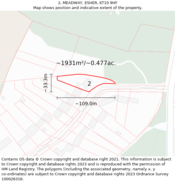 2, MEADWAY, ESHER, KT10 9HF: Plot and title map