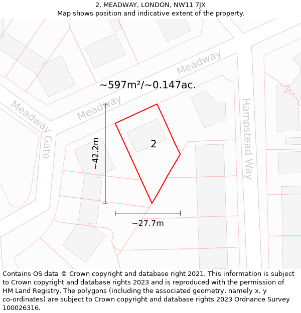 2, MEADWAY, LONDON, NW11 7JX: Plot and title map