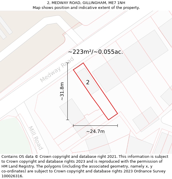 2, MEDWAY ROAD, GILLINGHAM, ME7 1NH: Plot and title map