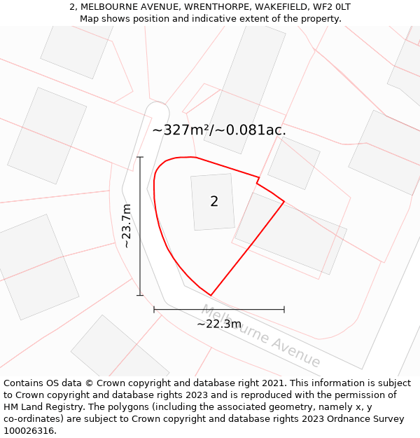 2, MELBOURNE AVENUE, WRENTHORPE, WAKEFIELD, WF2 0LT: Plot and title map