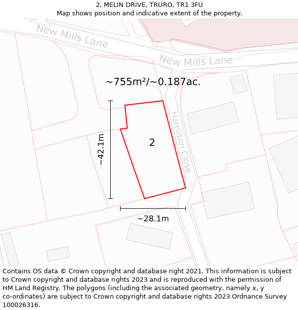 2, MELIN DRIVE, TRURO, TR1 3FU: Plot and title map