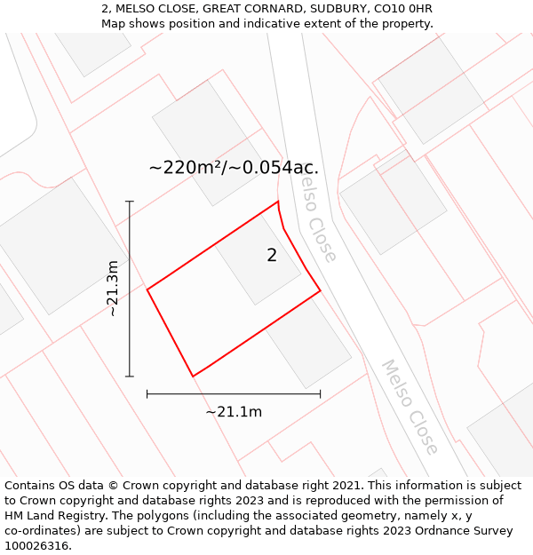 2, MELSO CLOSE, GREAT CORNARD, SUDBURY, CO10 0HR: Plot and title map