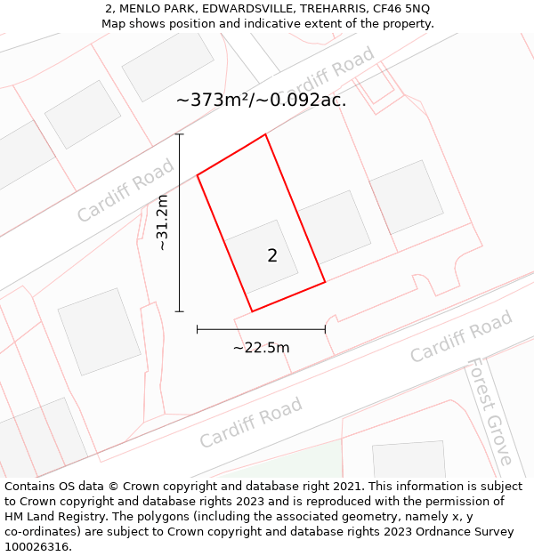 2, MENLO PARK, EDWARDSVILLE, TREHARRIS, CF46 5NQ: Plot and title map