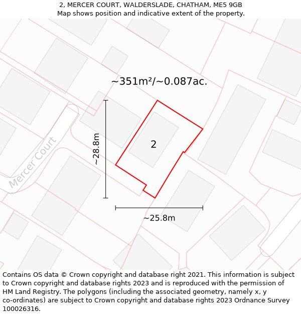 2, MERCER COURT, WALDERSLADE, CHATHAM, ME5 9GB: Plot and title map