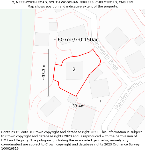 2, MEREWORTH ROAD, SOUTH WOODHAM FERRERS, CHELMSFORD, CM3 7BG: Plot and title map