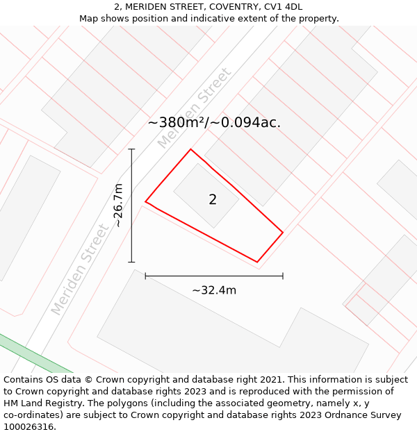 2, MERIDEN STREET, COVENTRY, CV1 4DL: Plot and title map