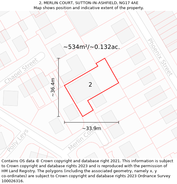 2, MERLIN COURT, SUTTON-IN-ASHFIELD, NG17 4AE: Plot and title map