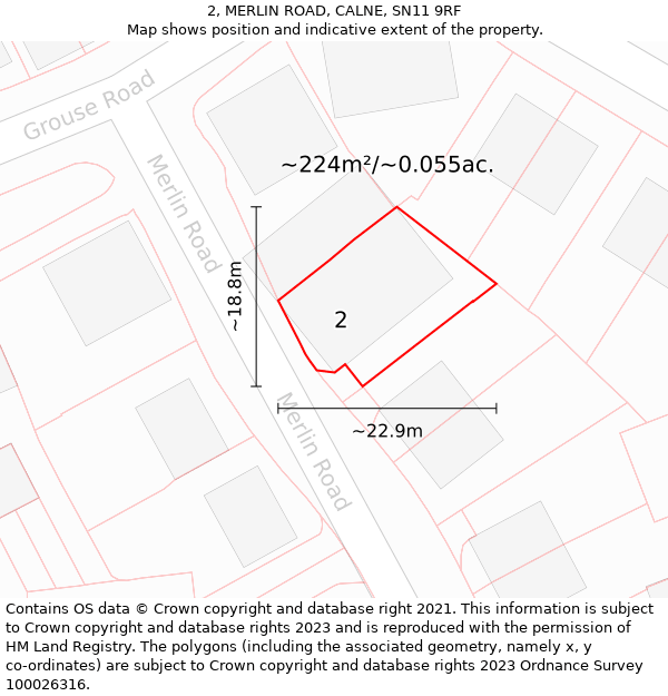 2, MERLIN ROAD, CALNE, SN11 9RF: Plot and title map