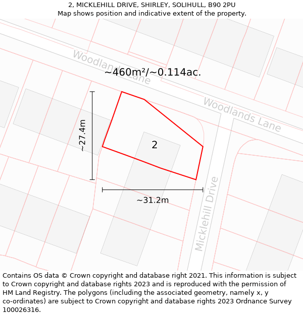 2, MICKLEHILL DRIVE, SHIRLEY, SOLIHULL, B90 2PU: Plot and title map