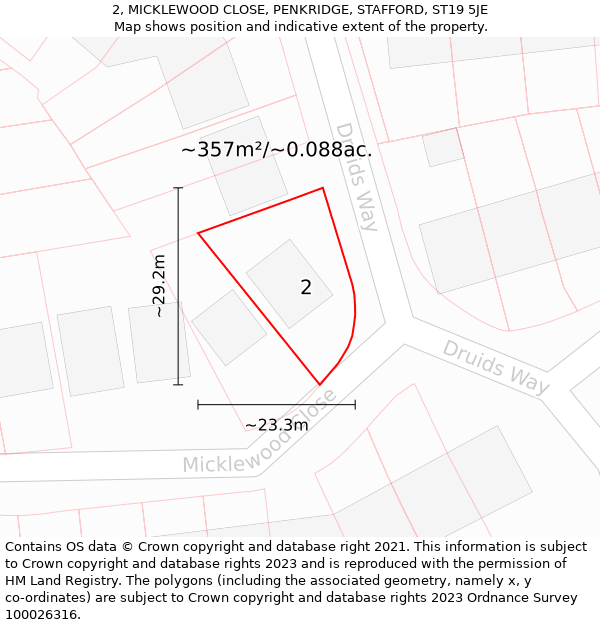 2, MICKLEWOOD CLOSE, PENKRIDGE, STAFFORD, ST19 5JE: Plot and title map