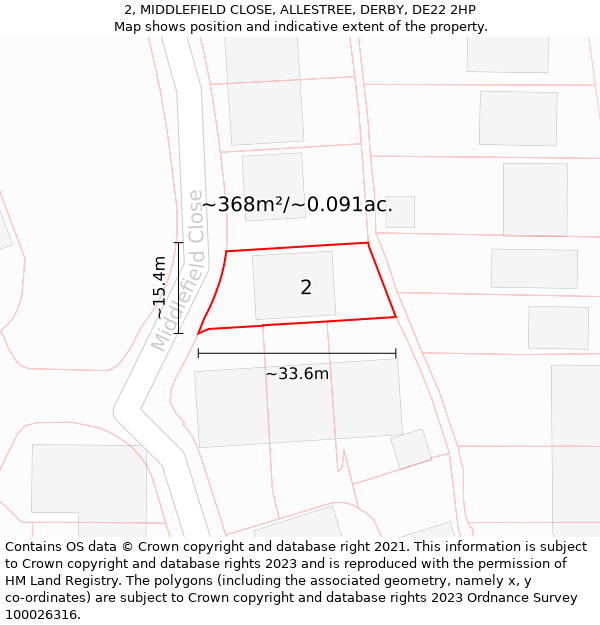 2, MIDDLEFIELD CLOSE, ALLESTREE, DERBY, DE22 2HP: Plot and title map
