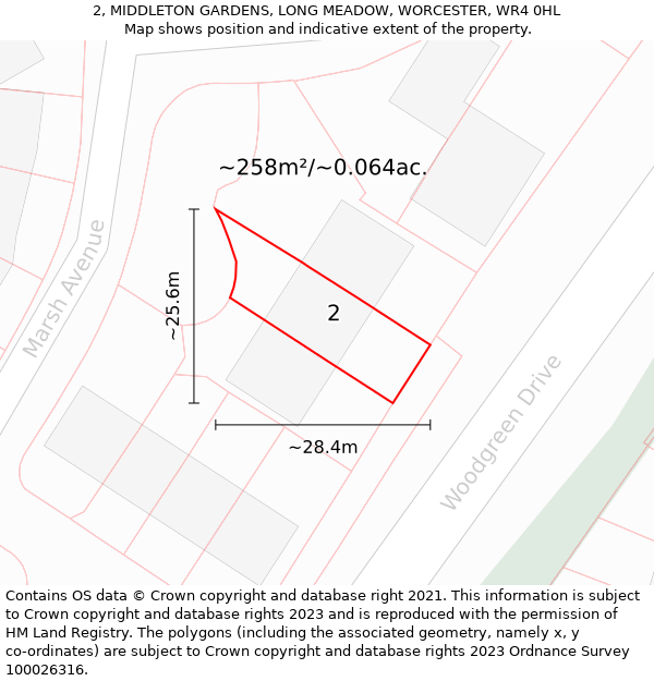 2, MIDDLETON GARDENS, LONG MEADOW, WORCESTER, WR4 0HL: Plot and title map