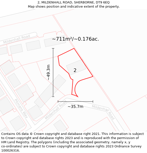 2, MILDENHALL ROAD, SHERBORNE, DT9 6EQ: Plot and title map