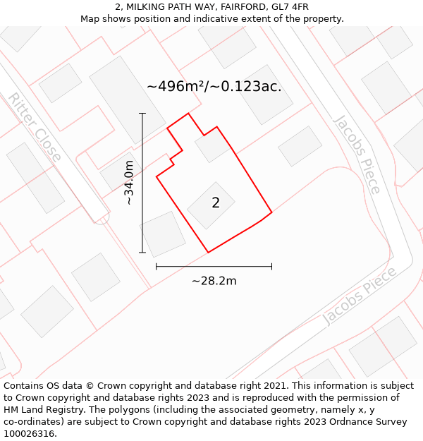 2, MILKING PATH WAY, FAIRFORD, GL7 4FR: Plot and title map