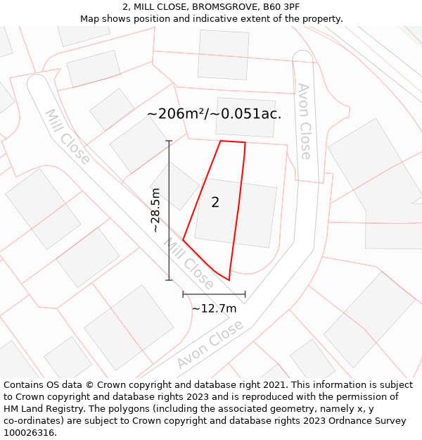 2, MILL CLOSE, BROMSGROVE, B60 3PF: Plot and title map