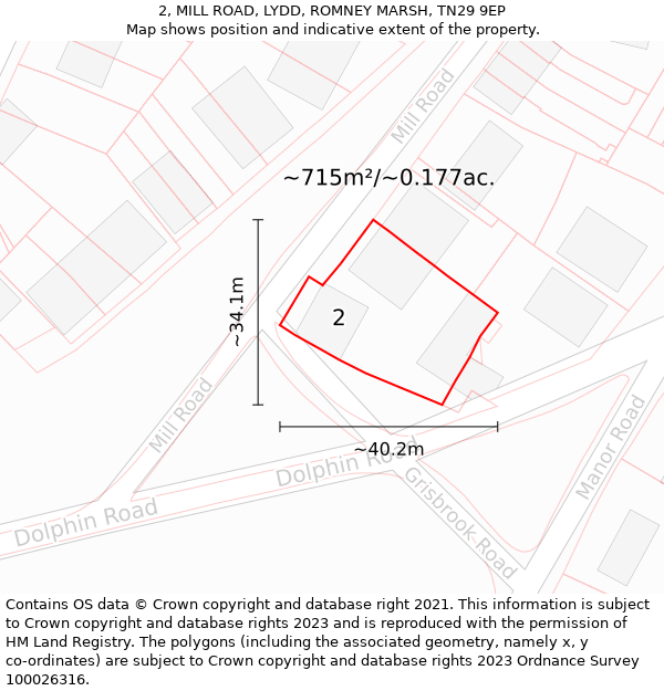 2, MILL ROAD, LYDD, ROMNEY MARSH, TN29 9EP: Plot and title map