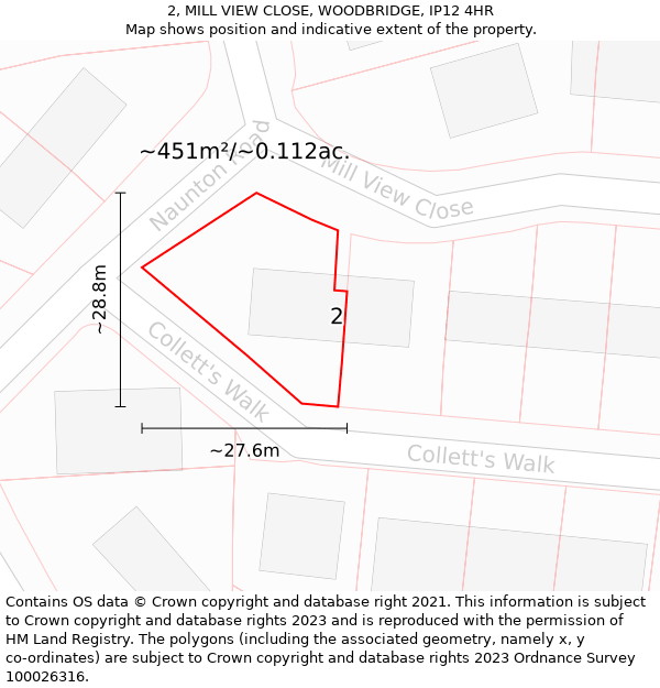 2, MILL VIEW CLOSE, WOODBRIDGE, IP12 4HR: Plot and title map