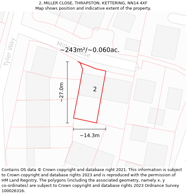 2, MILLER CLOSE, THRAPSTON, KETTERING, NN14 4XF: Plot and title map