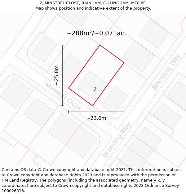 2, MINSTREL CLOSE, RAINHAM, GILLINGHAM, ME8 8FJ: Plot and title map