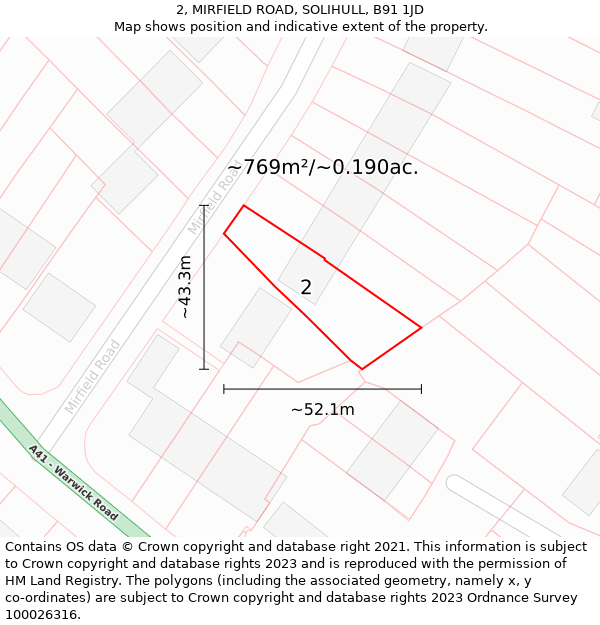 2, MIRFIELD ROAD, SOLIHULL, B91 1JD: Plot and title map