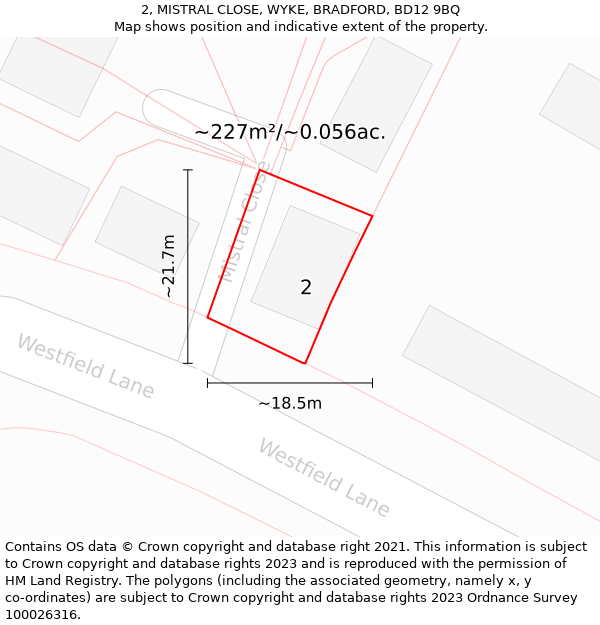 2, MISTRAL CLOSE, WYKE, BRADFORD, BD12 9BQ: Plot and title map