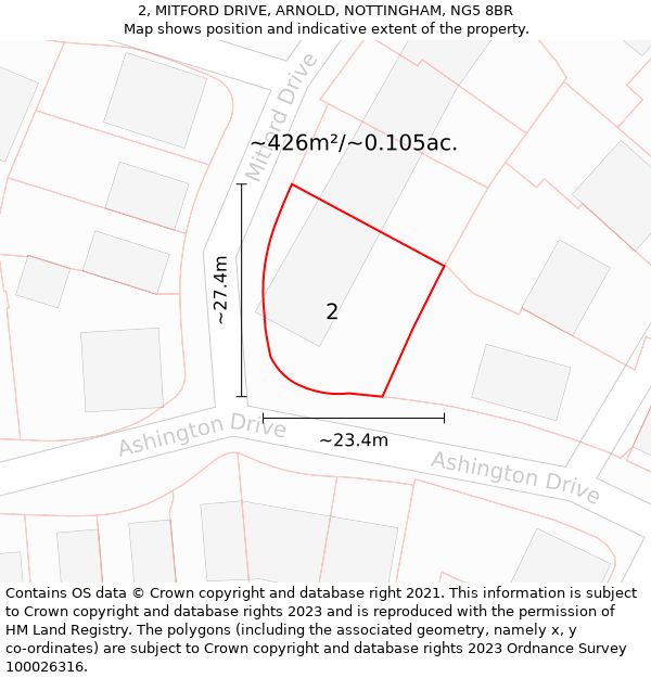 2, MITFORD DRIVE, ARNOLD, NOTTINGHAM, NG5 8BR: Plot and title map