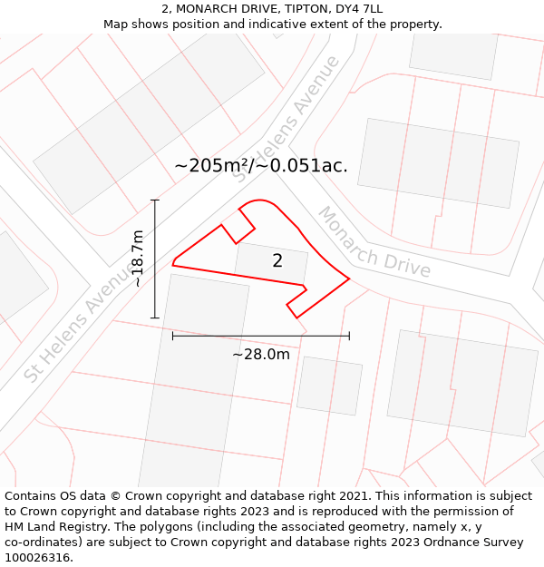 2, MONARCH DRIVE, TIPTON, DY4 7LL: Plot and title map