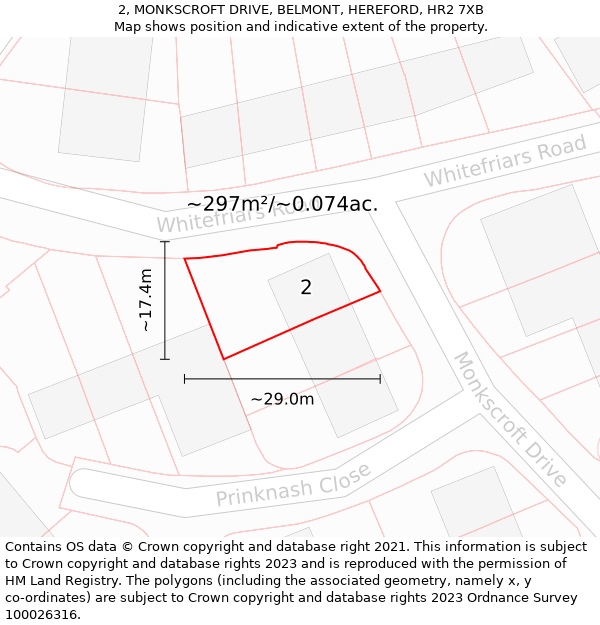 2, MONKSCROFT DRIVE, BELMONT, HEREFORD, HR2 7XB: Plot and title map