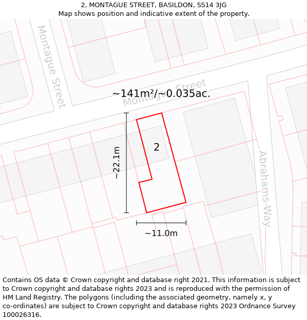 2, MONTAGUE STREET, BASILDON, SS14 3JG: Plot and title map