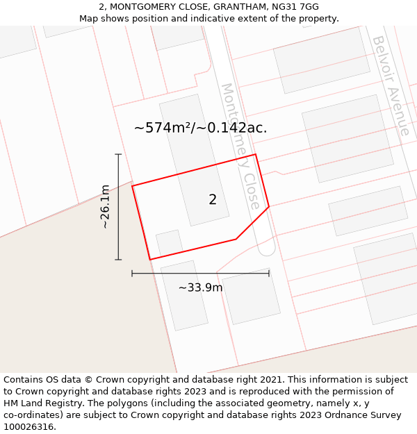 2, MONTGOMERY CLOSE, GRANTHAM, NG31 7GG: Plot and title map