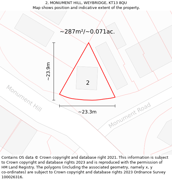 2, MONUMENT HILL, WEYBRIDGE, KT13 8QU: Plot and title map