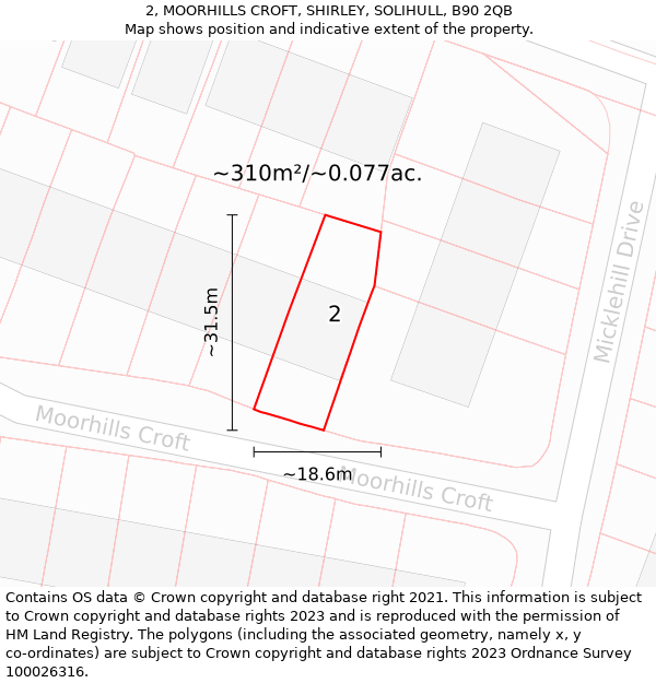 2, MOORHILLS CROFT, SHIRLEY, SOLIHULL, B90 2QB: Plot and title map