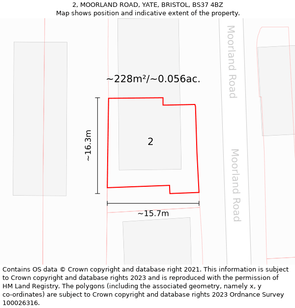 2, MOORLAND ROAD, YATE, BRISTOL, BS37 4BZ: Plot and title map