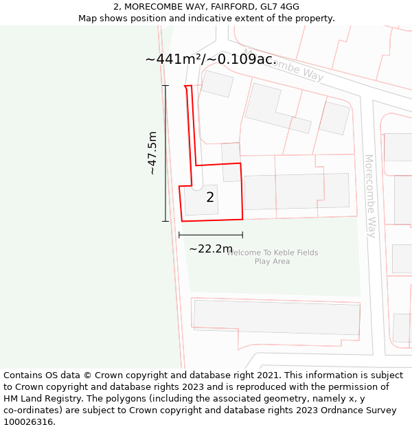 2, MORECOMBE WAY, FAIRFORD, GL7 4GG: Plot and title map