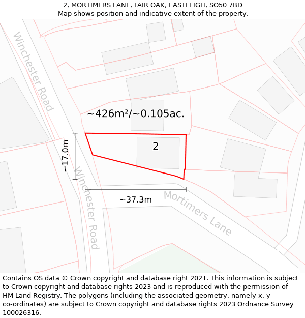 2, MORTIMERS LANE, FAIR OAK, EASTLEIGH, SO50 7BD: Plot and title map