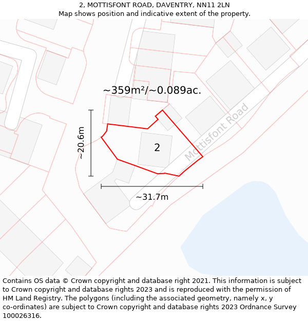 2, MOTTISFONT ROAD, DAVENTRY, NN11 2LN: Plot and title map