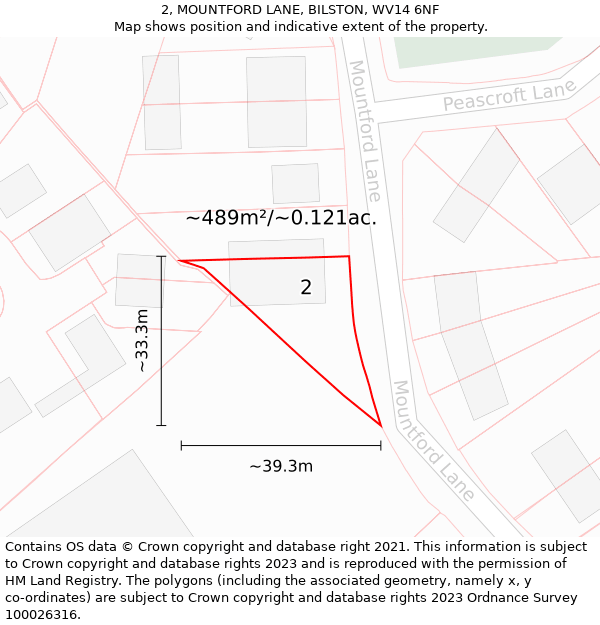 2, MOUNTFORD LANE, BILSTON, WV14 6NF: Plot and title map