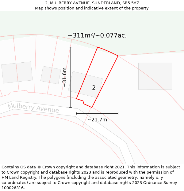 2, MULBERRY AVENUE, SUNDERLAND, SR5 5AZ: Plot and title map