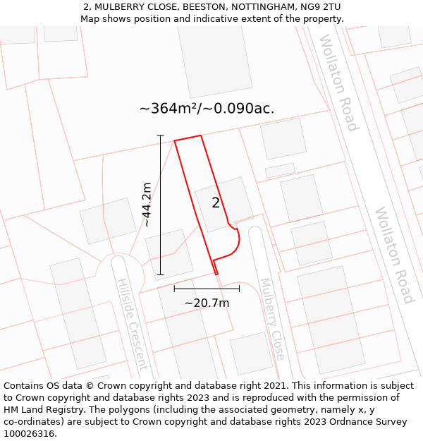 2, MULBERRY CLOSE, BEESTON, NOTTINGHAM, NG9 2TU: Plot and title map