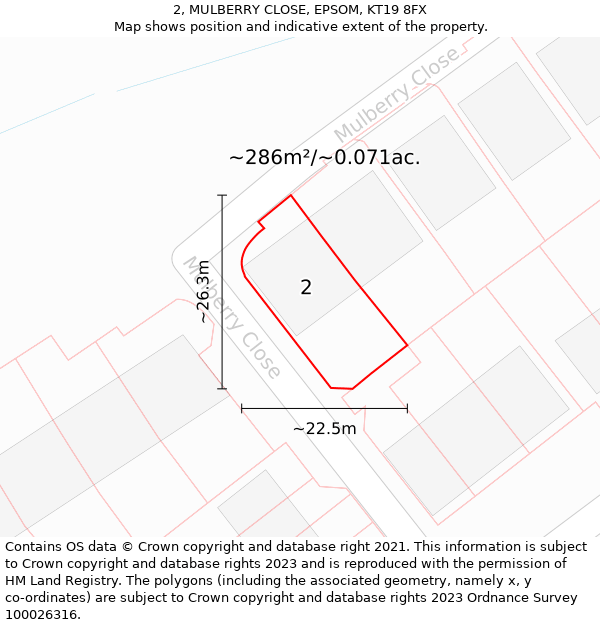 2, MULBERRY CLOSE, EPSOM, KT19 8FX: Plot and title map