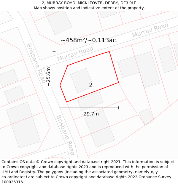 2, MURRAY ROAD, MICKLEOVER, DERBY, DE3 9LE: Plot and title map