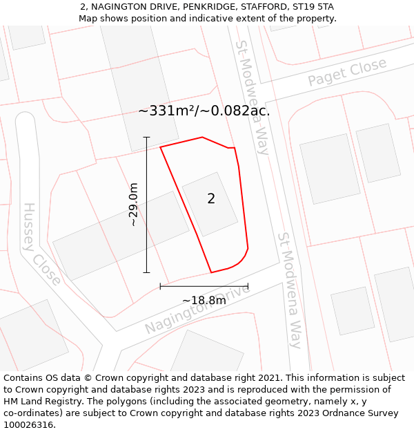 2, NAGINGTON DRIVE, PENKRIDGE, STAFFORD, ST19 5TA: Plot and title map