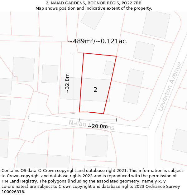 2, NAIAD GARDENS, BOGNOR REGIS, PO22 7RB: Plot and title map