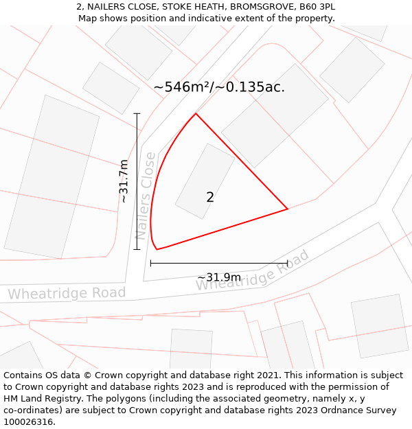 2, NAILERS CLOSE, STOKE HEATH, BROMSGROVE, B60 3PL: Plot and title map