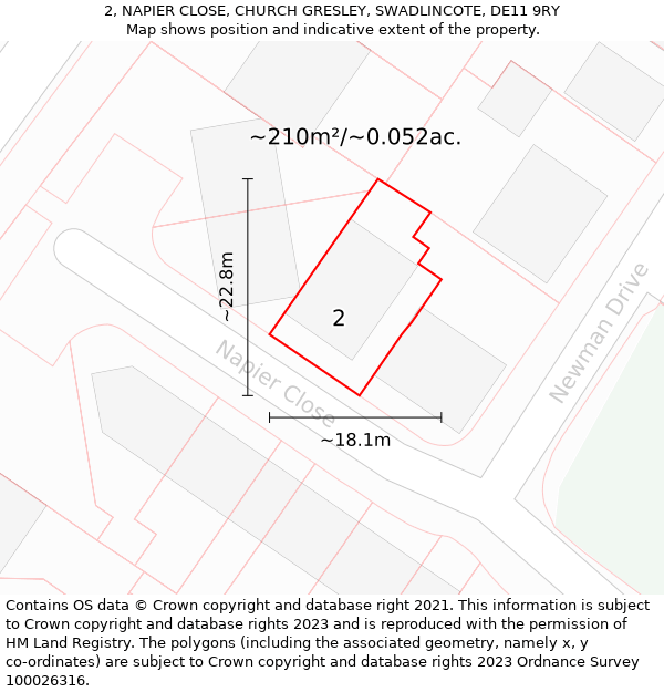 2, NAPIER CLOSE, CHURCH GRESLEY, SWADLINCOTE, DE11 9RY: Plot and title map