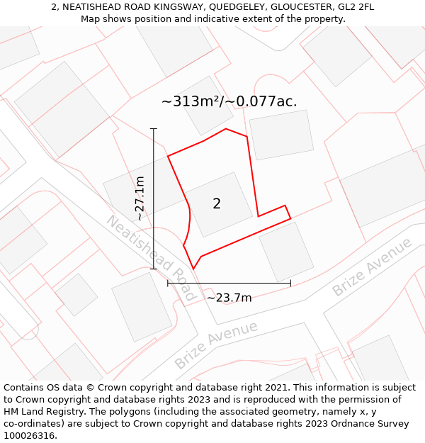 2, NEATISHEAD ROAD KINGSWAY, QUEDGELEY, GLOUCESTER, GL2 2FL: Plot and title map