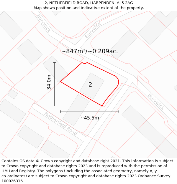 2, NETHERFIELD ROAD, HARPENDEN, AL5 2AG: Plot and title map